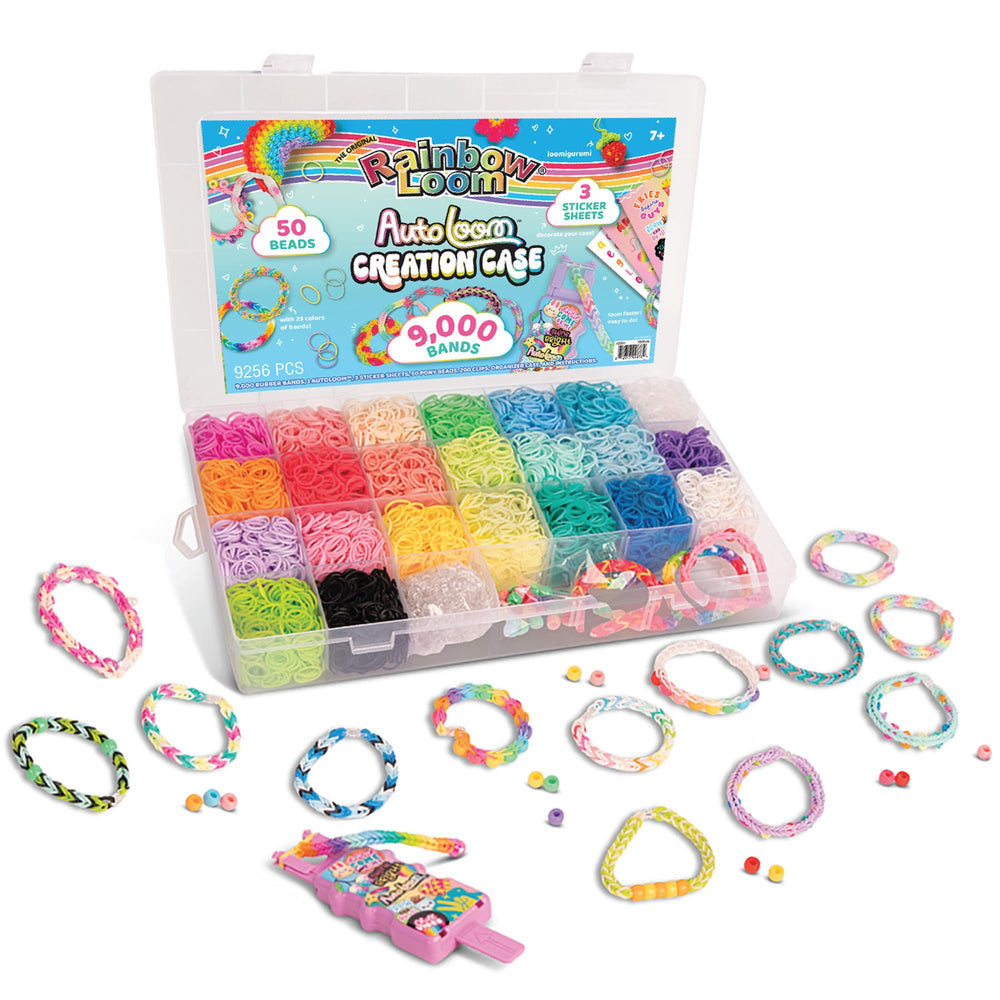 Rainbow Loom finished bracelets stacked to show wearable results and vibrant styles