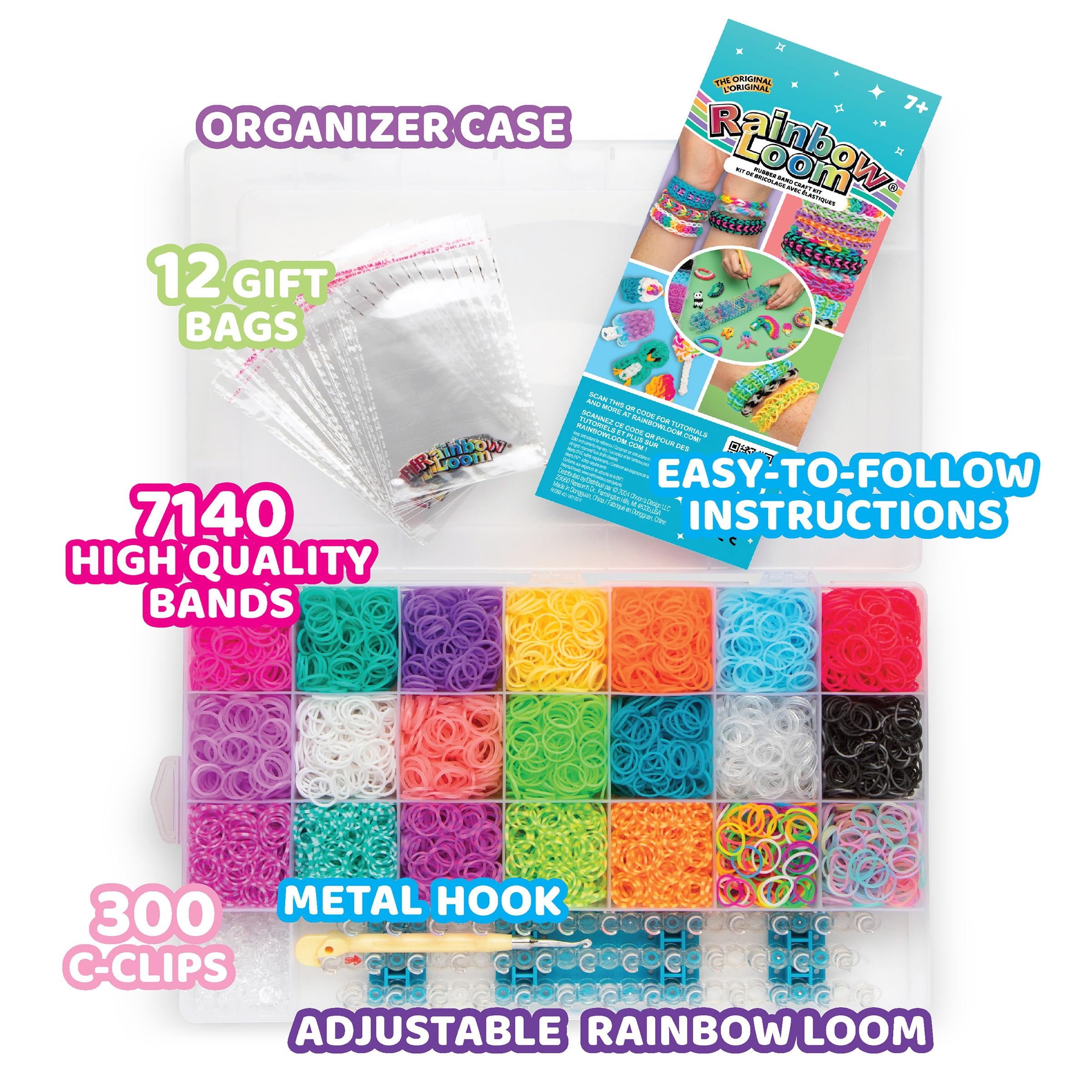 Rainbow Loom loom board with metal hook tool for easy stitching