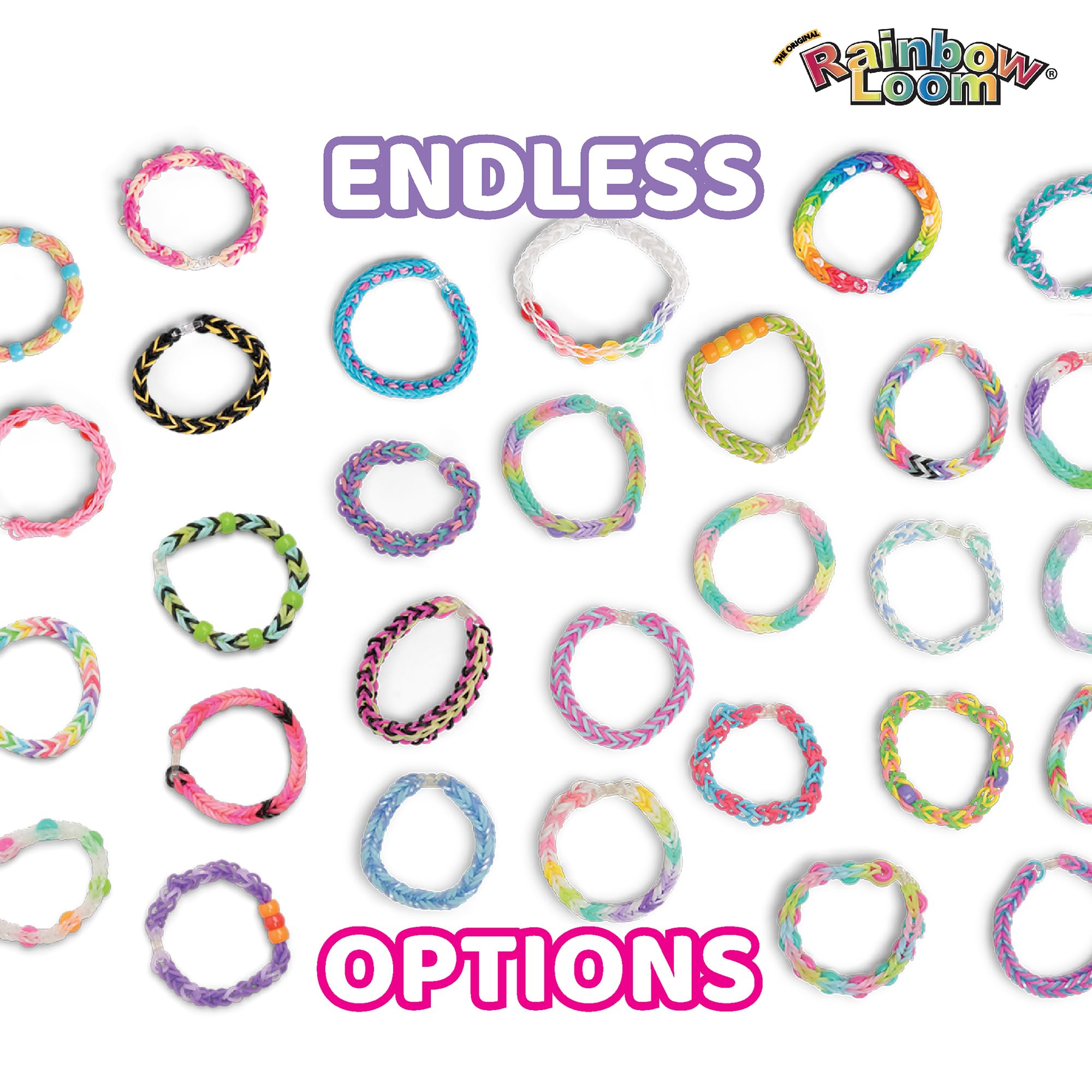 Rainbow Loom organizer case open with sorted bands, clips, and beads for tidy storage
