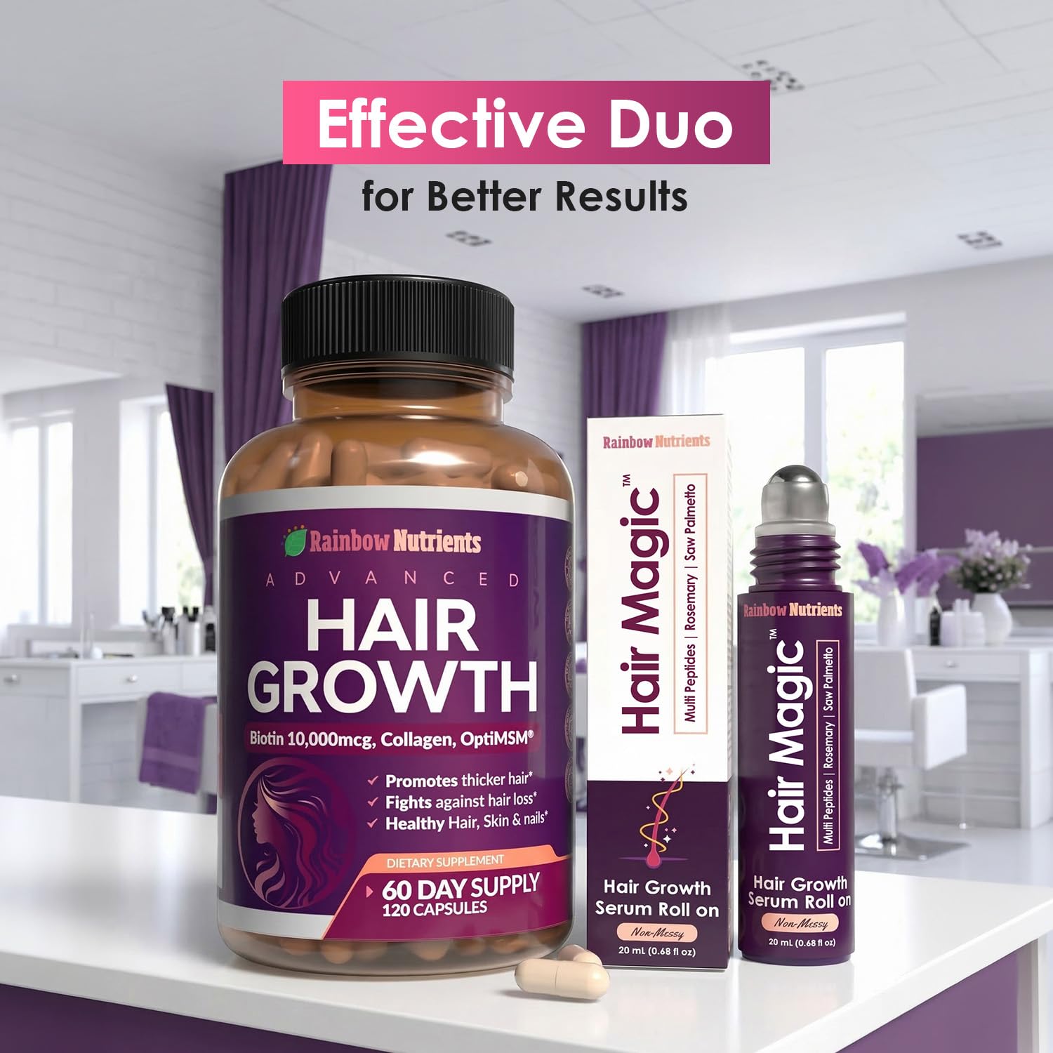 Rainbow Nutrients bottle on bathroom shelf for simple daily routine