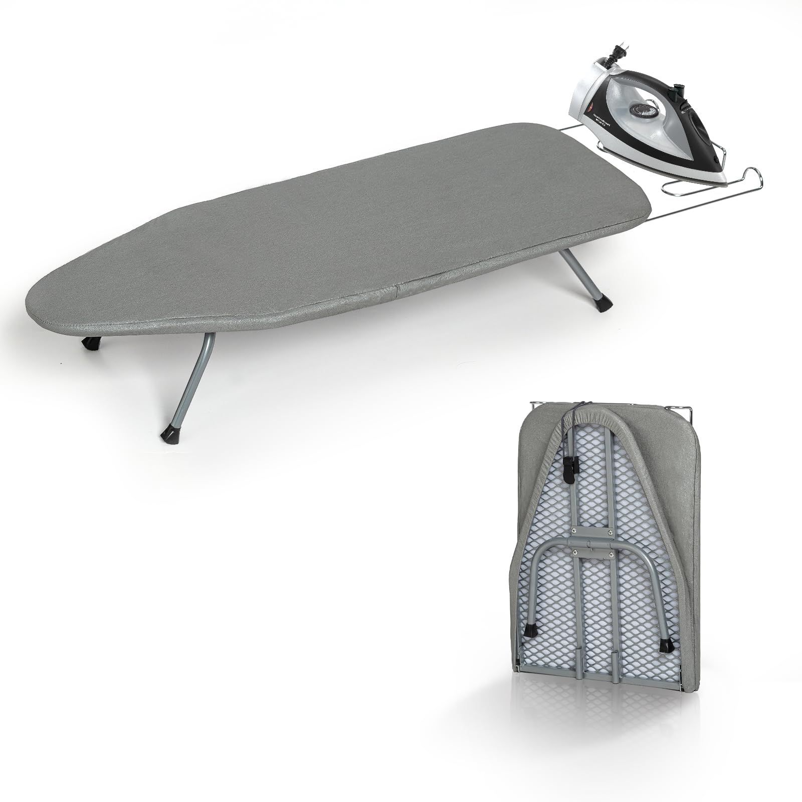 RAINHOL front view of tabletop ironing board showing compact workspace and stability