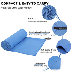 Rainleaf towel folded into carry bag demonstrating compact travel benefit