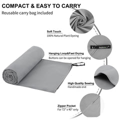 Rainleaf folded towel inside ventilated carry bag for easy packing