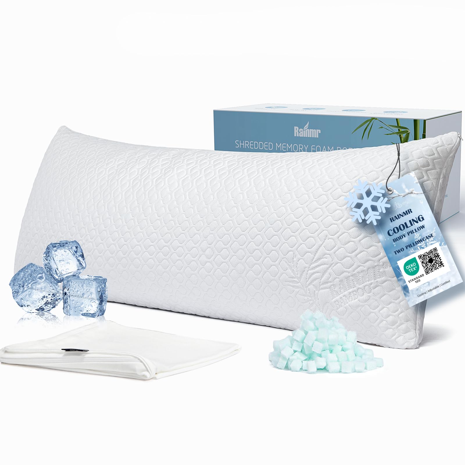 Rainmr body pillow front view showing full length and shape for full-body support