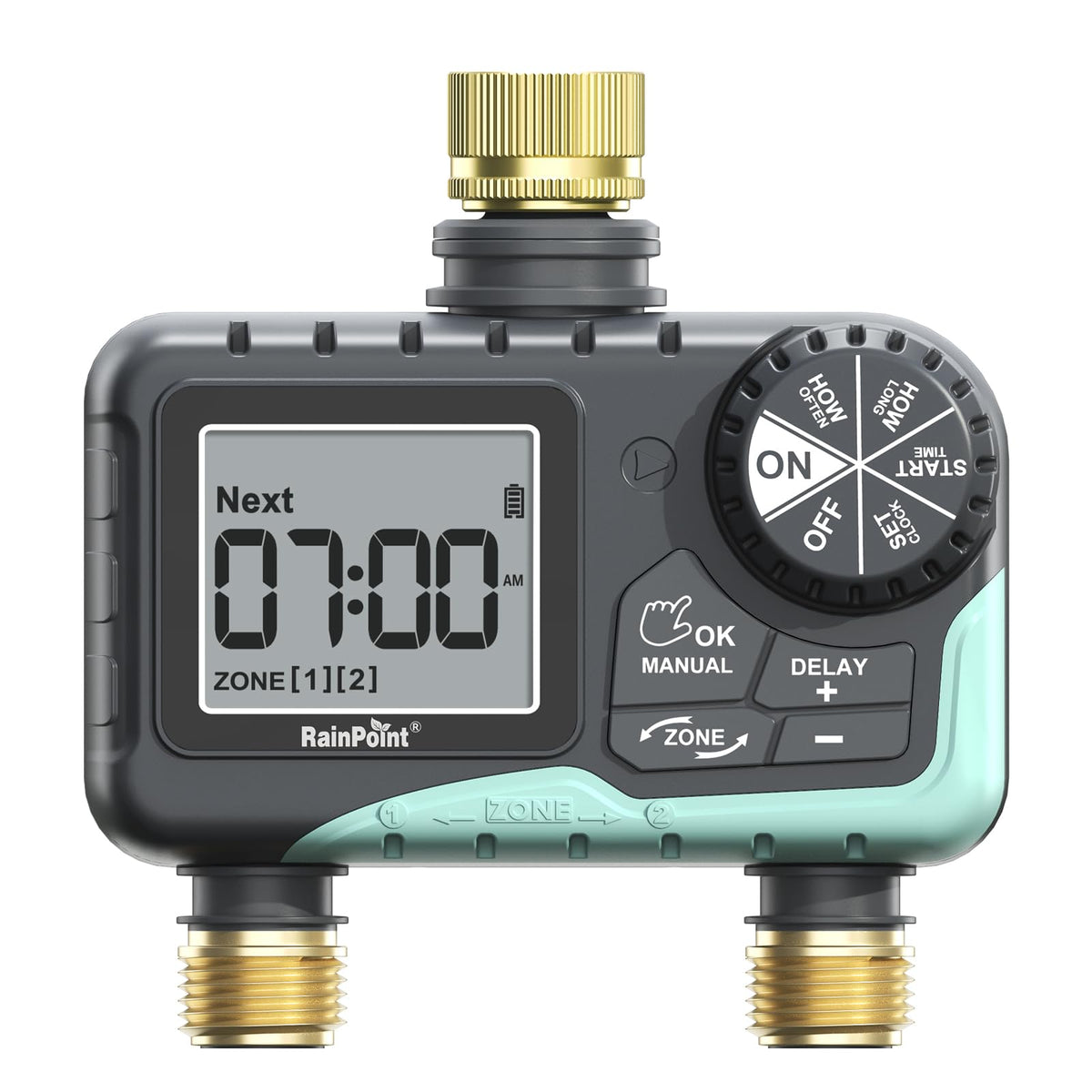 RAINPOINT front panel showing dual-zone controls for easy scheduling