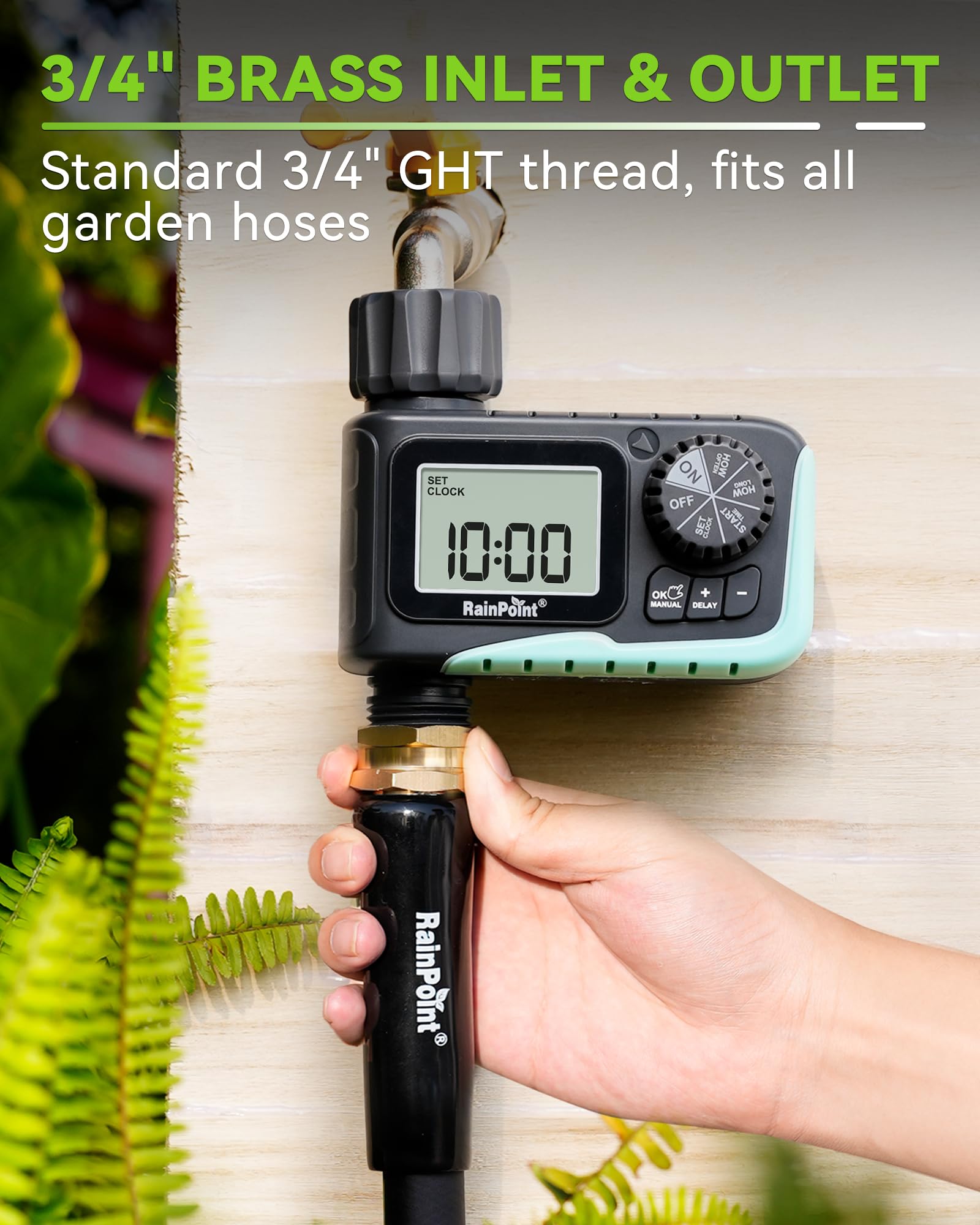 RAINPOINT weather-resistant housing on faucet, durable outdoor protection benefit
