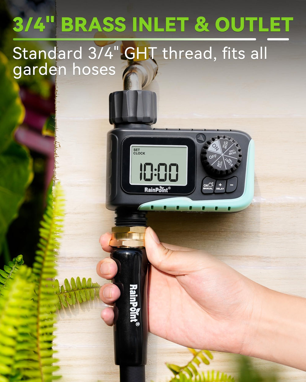RAINPOINT weather-resistant housing on faucet, durable outdoor protection benefit