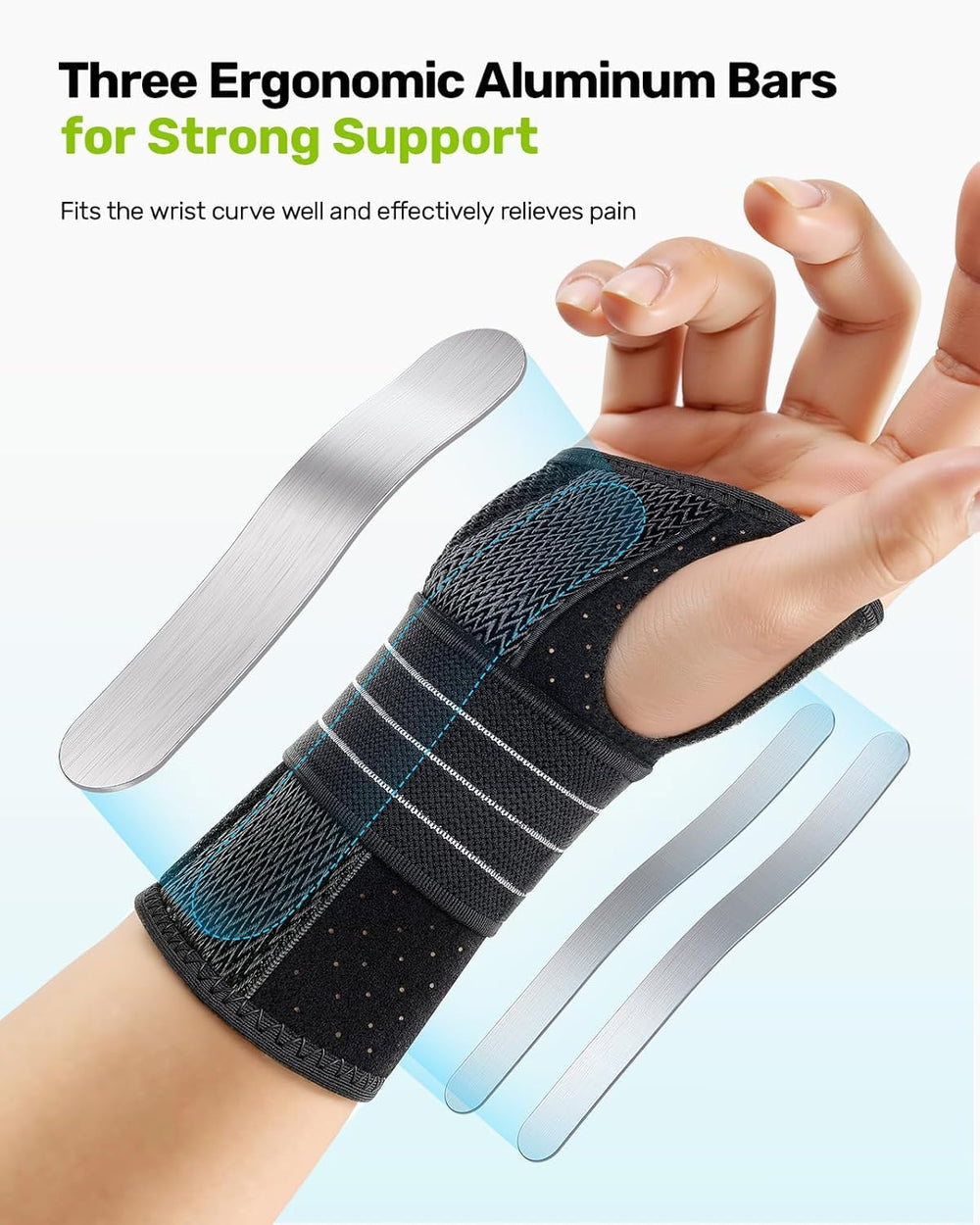 Rakiie left wrist brace worn front view providing stable support