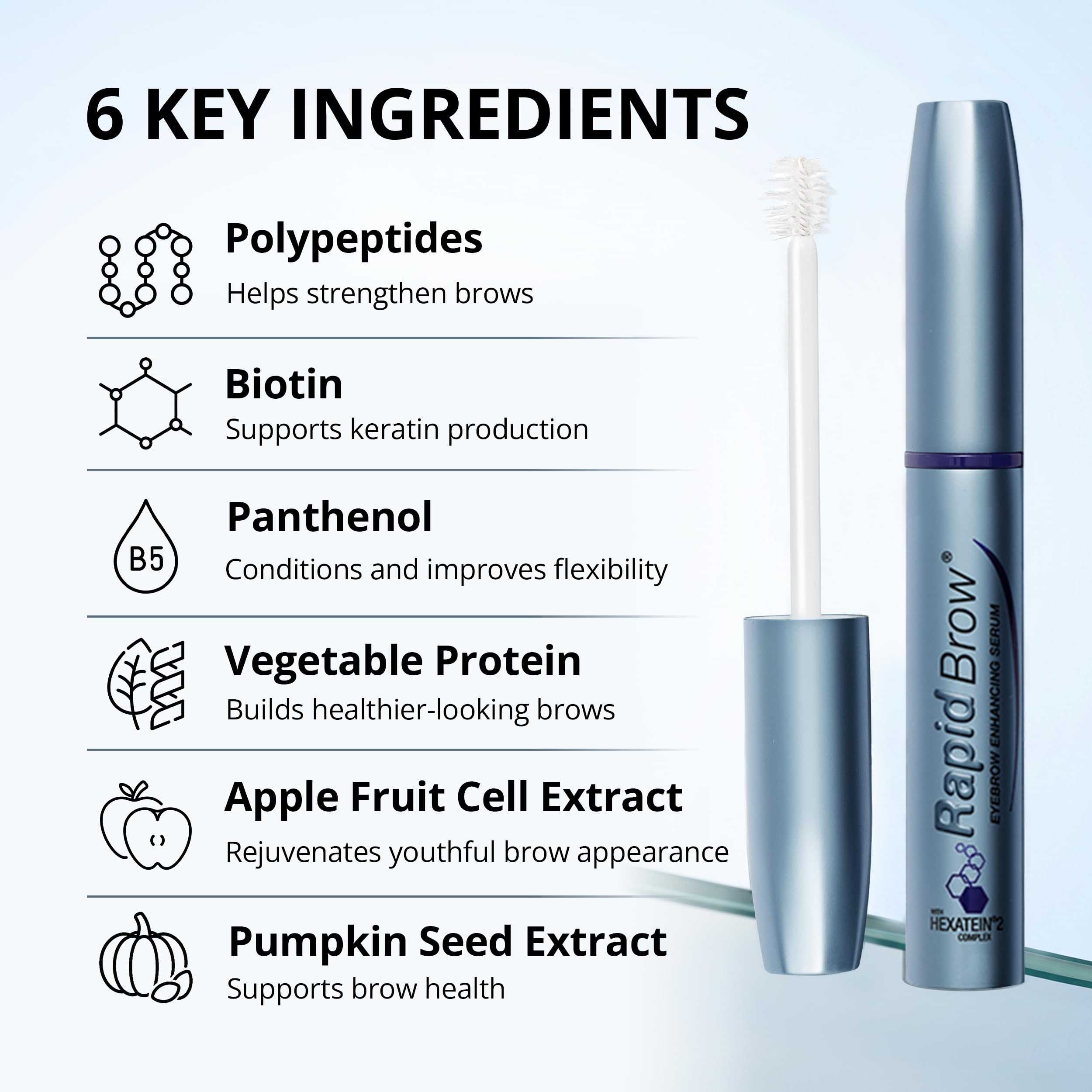 RapidBrow 3 mL bottle next to ruler showing compact two-month supply
