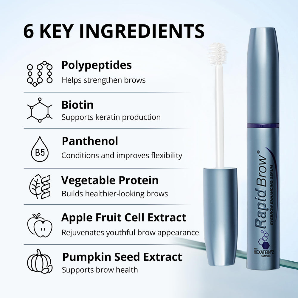 RapidBrow 3 mL bottle next to ruler showing compact two-month supply