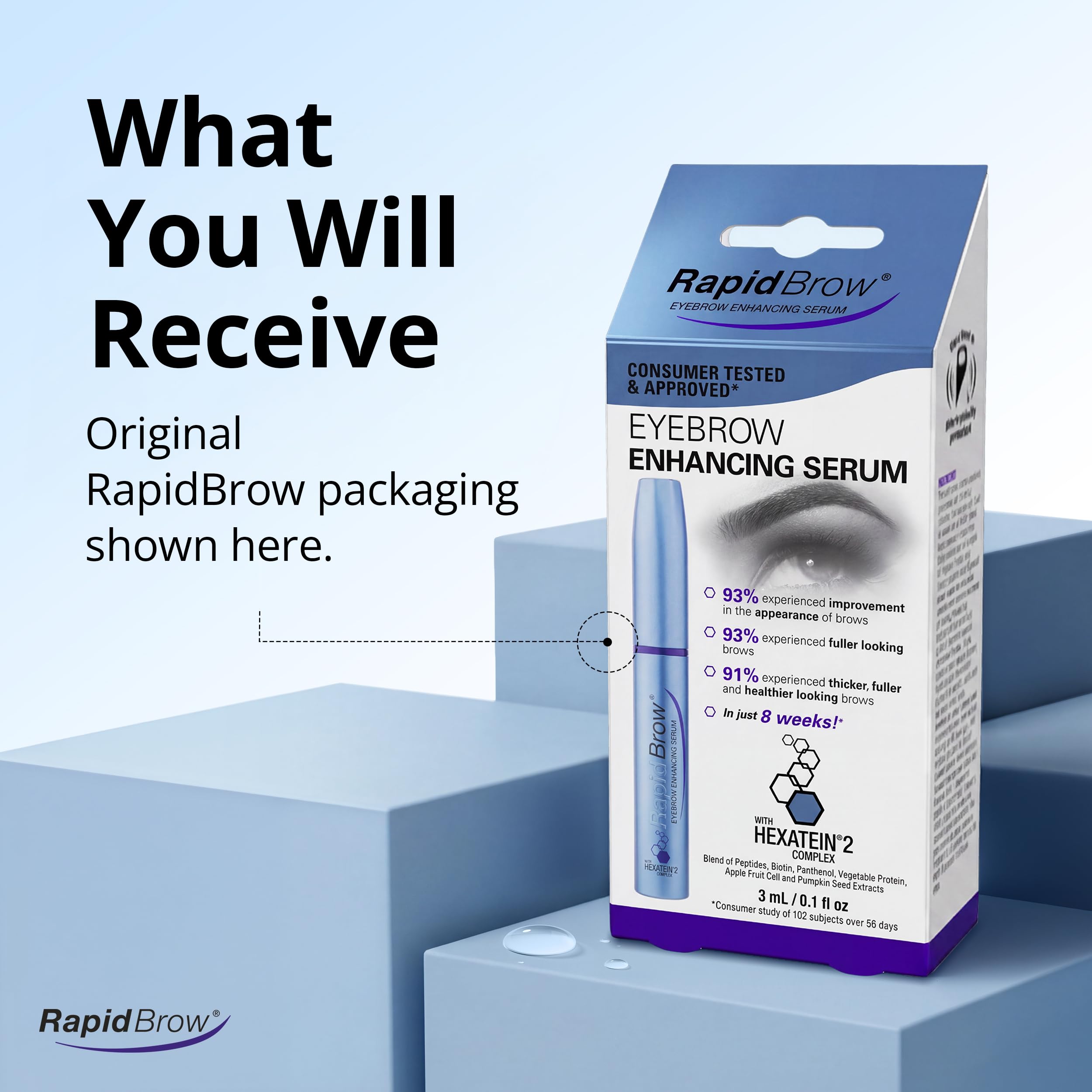 RapidBrow back label with directions and clean beauty credentials visible