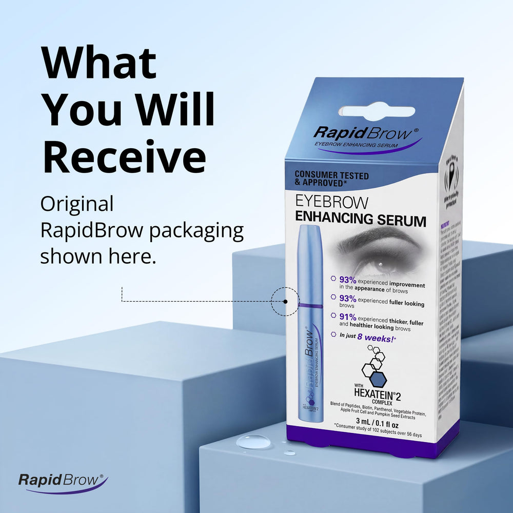 RapidBrow back label with directions and clean beauty credentials visible
