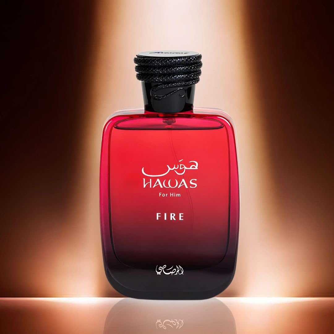 RASASI Hawas Fire bottle by sea suggesting marine heart and fresh aquatic vibe