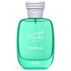 Rasasi Hawas Tropical front bottle showing packaging and label for confident daytime scent