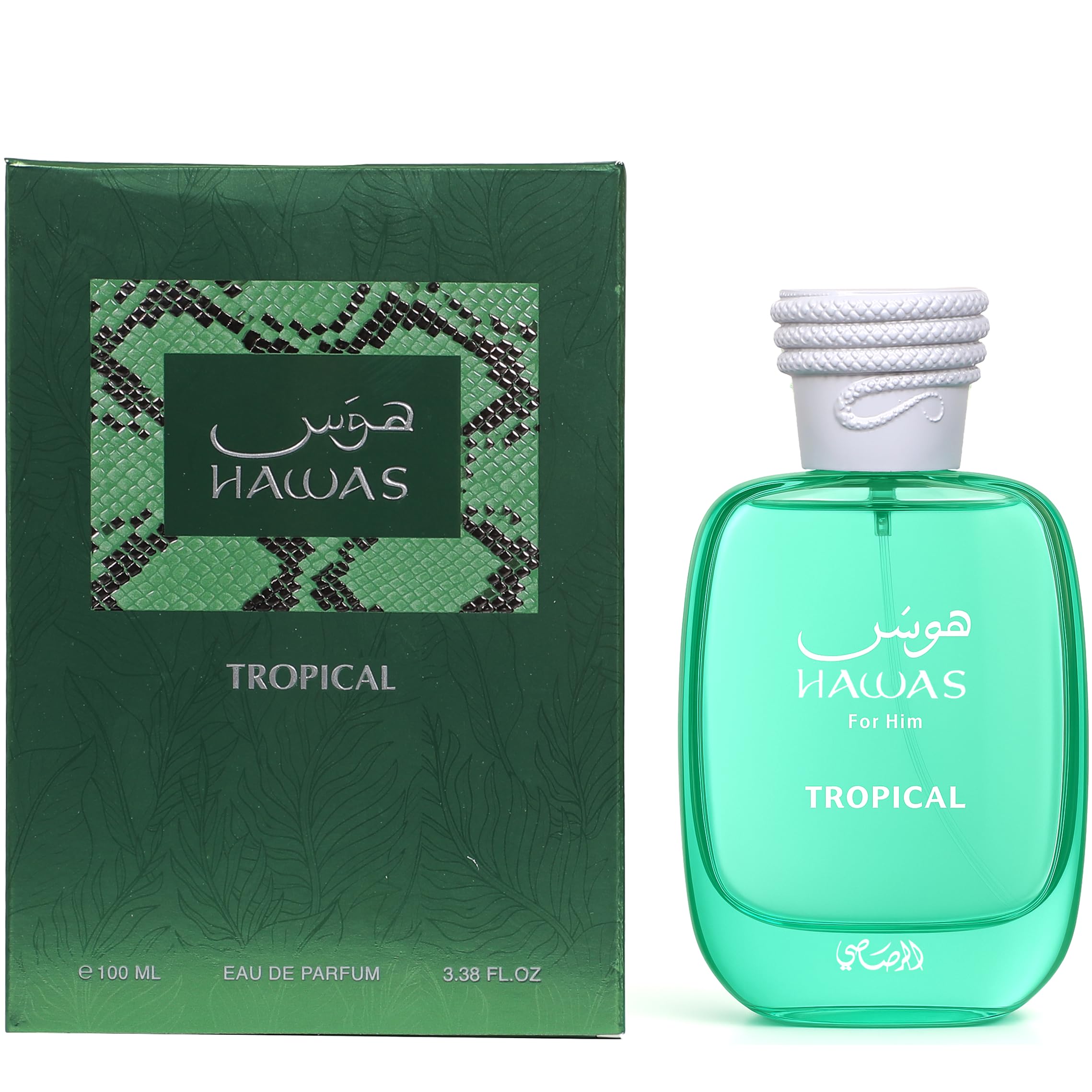 Rasasi Hawas Tropical being sprayed on wrist demonstrating fresh coconut-fig aroma longevity