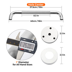 Ravinte Hardware grab bar beside ruler size comparison showing the 16-inch length