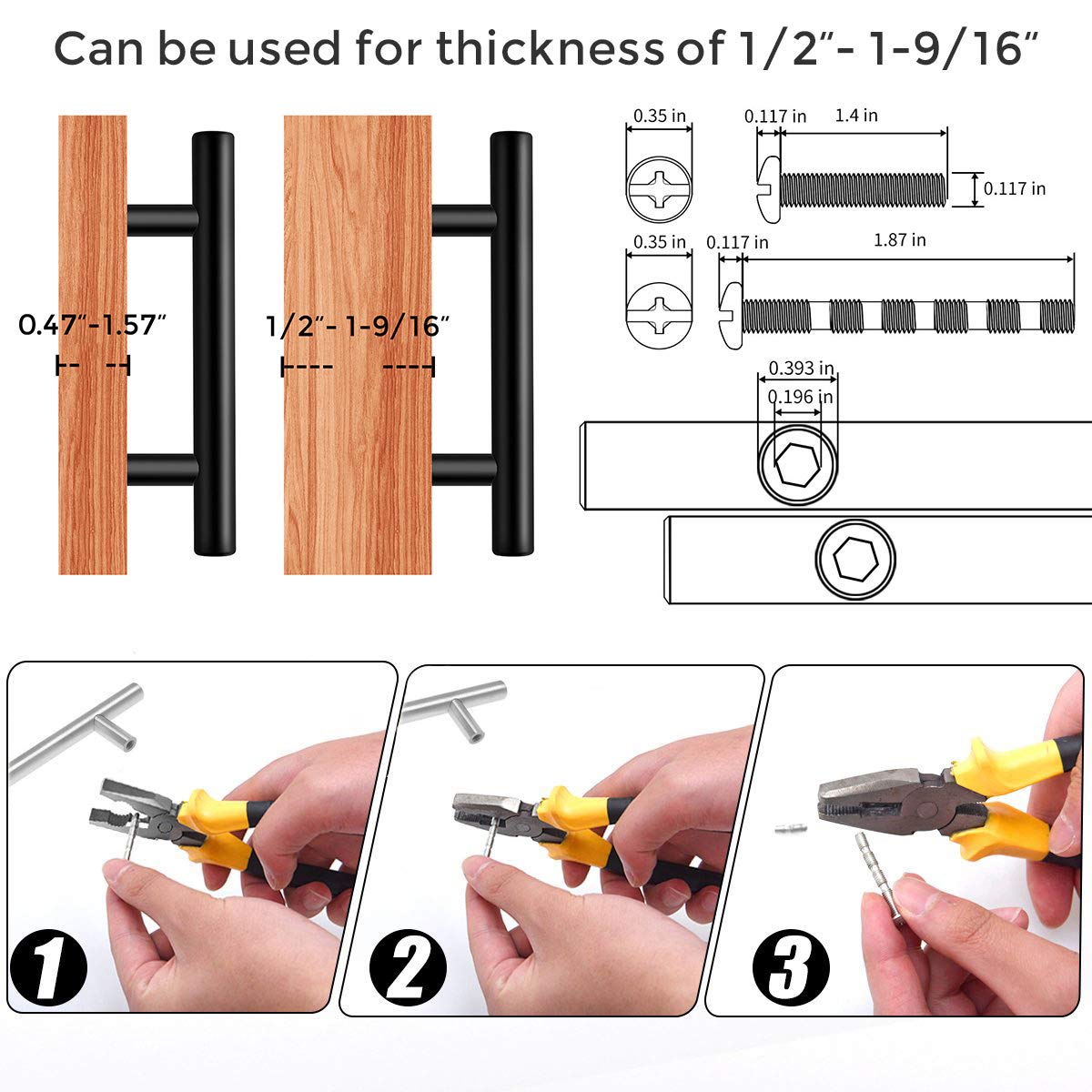 Ravinte handle next to ruler showing 5 inch length and 3 inch hole center for accurate fit
