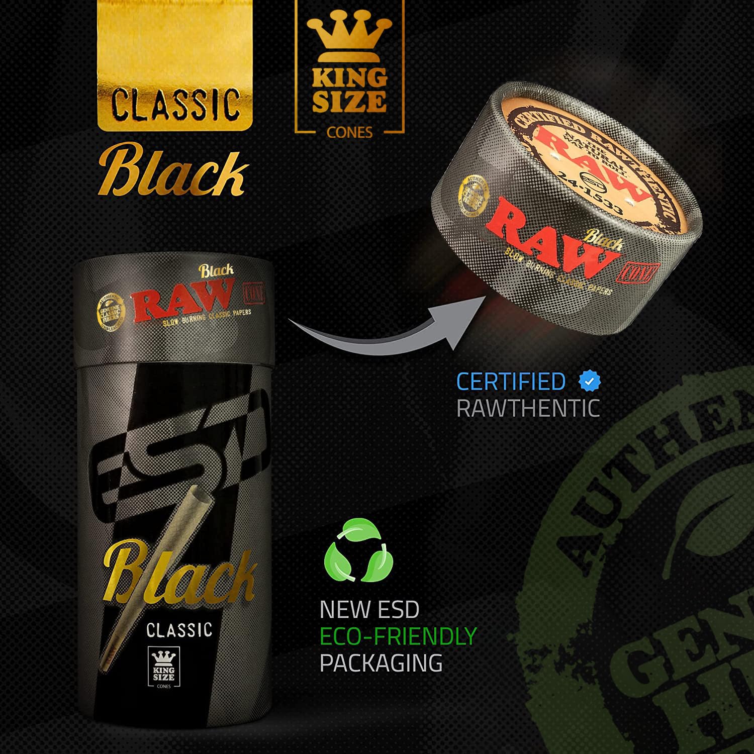 RAW black cones inside packing tube protecting cones for travel and storage