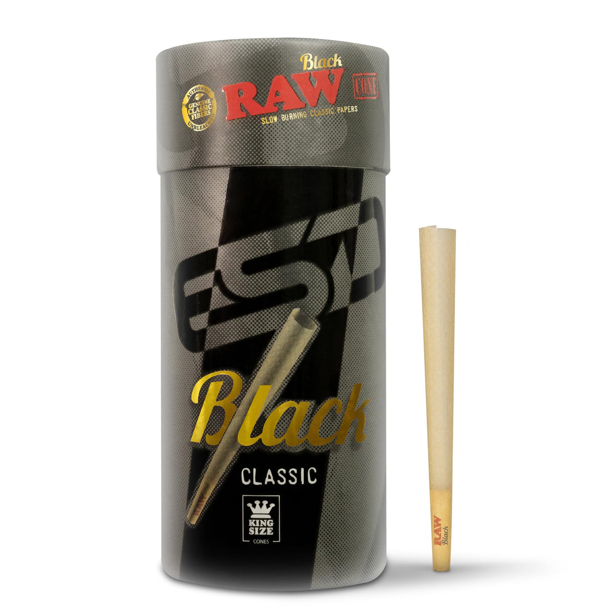 RAW black cones front packaging showing count and king size benefit convenience