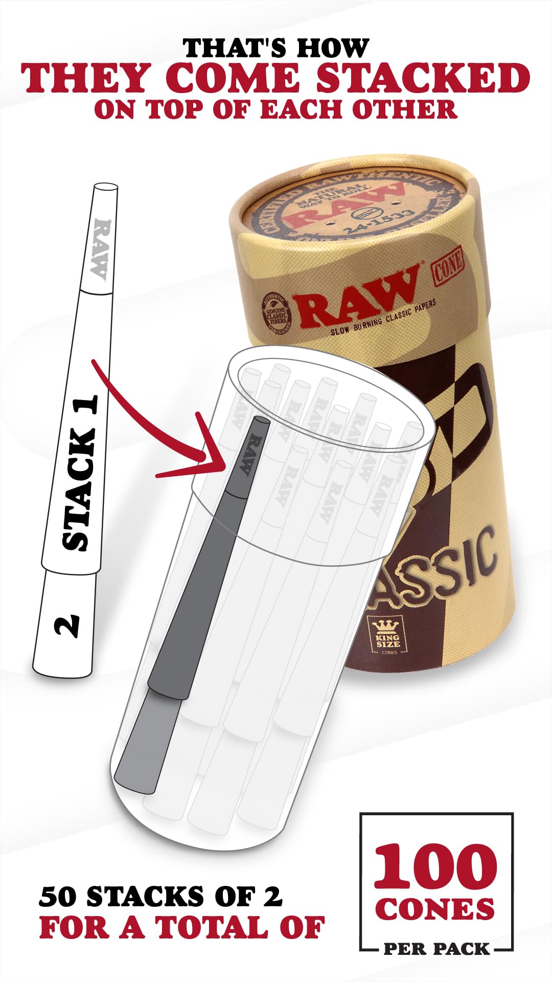 RAW cones watermark close-up highlighting smoother, run-resistant burn