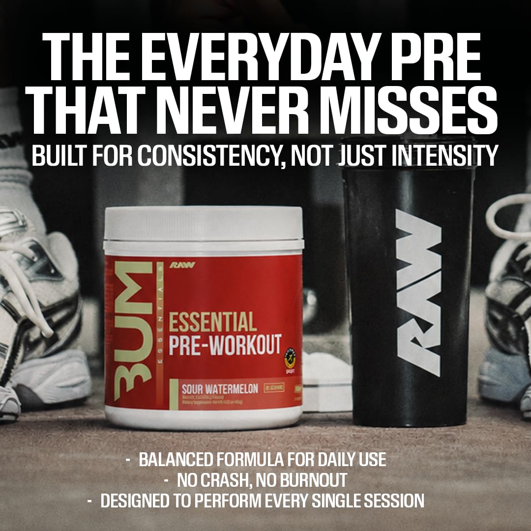 RAW open tub with scoop reveals powder texture and convenient single‑serve dosing benefit