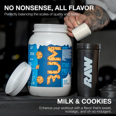 RAW Itholate powder texture on spoon highlighting fine mixable protein