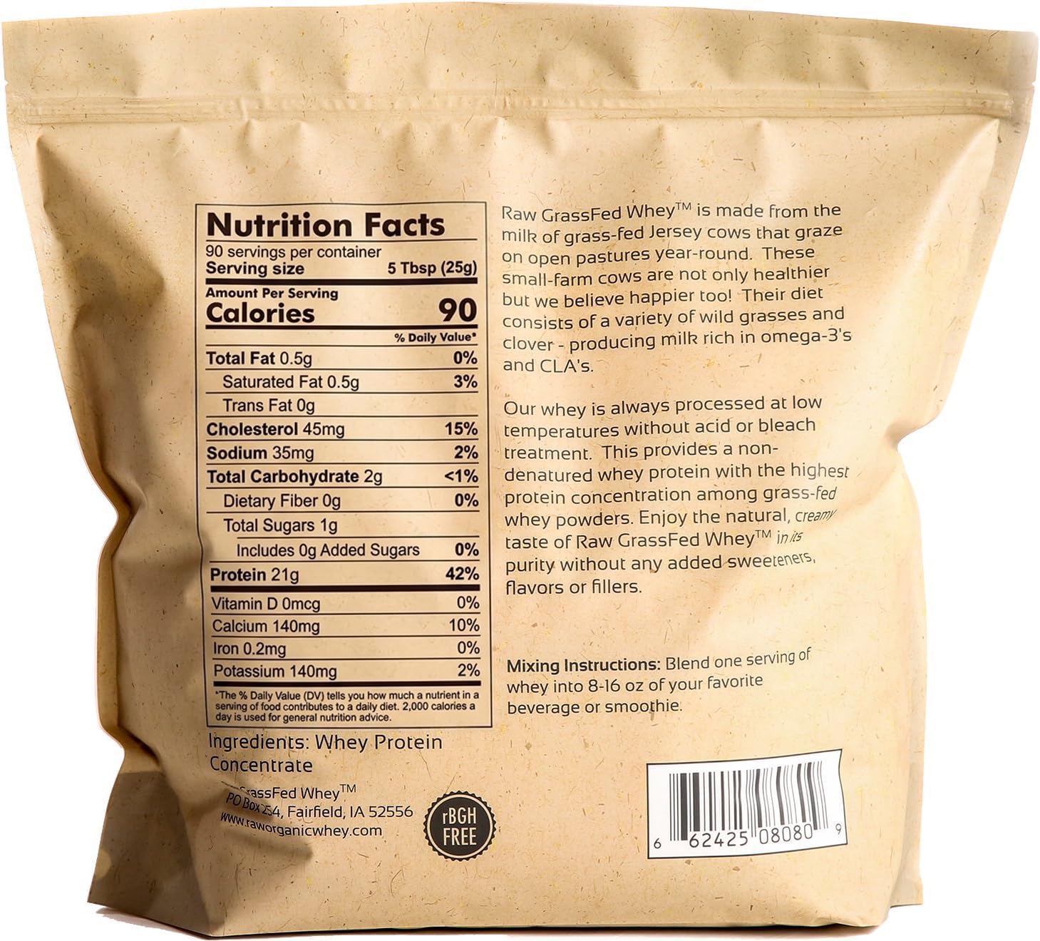 Raw Organic Whey label close-up with third-party testing seals for purity assurance