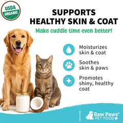 Raw Paws open jar showing smooth coconut oil texture for easy application