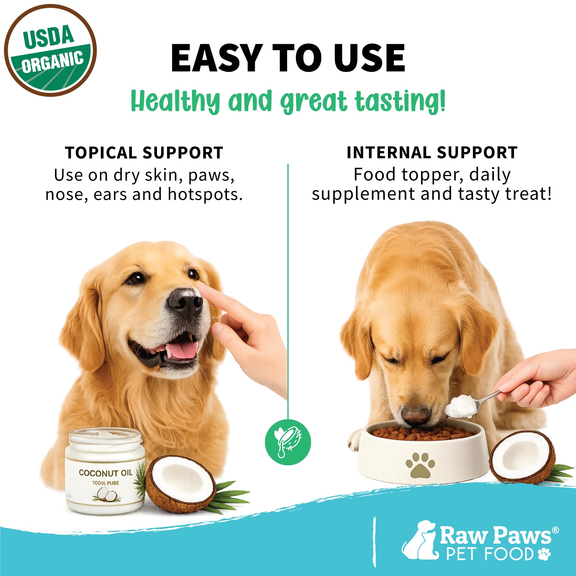 Raw Paws 16-ounce jar next to a measuring cup for scale and dosage