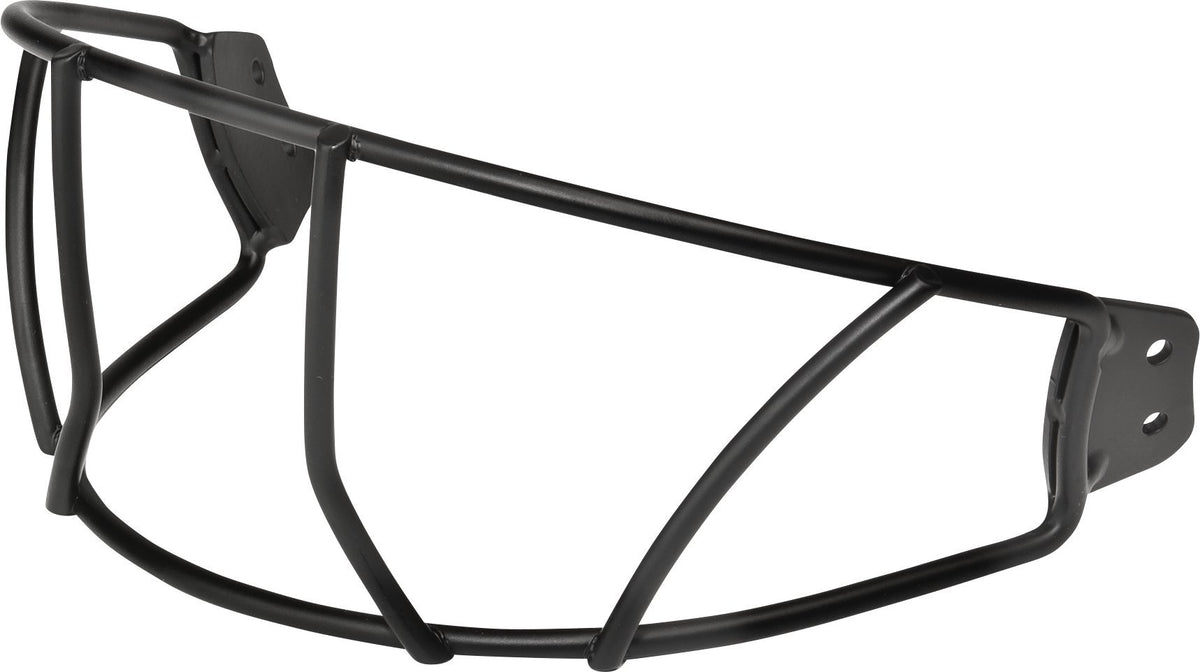 Rawlings facemask front view showing slim powder-coated wires and improved visibility benefit