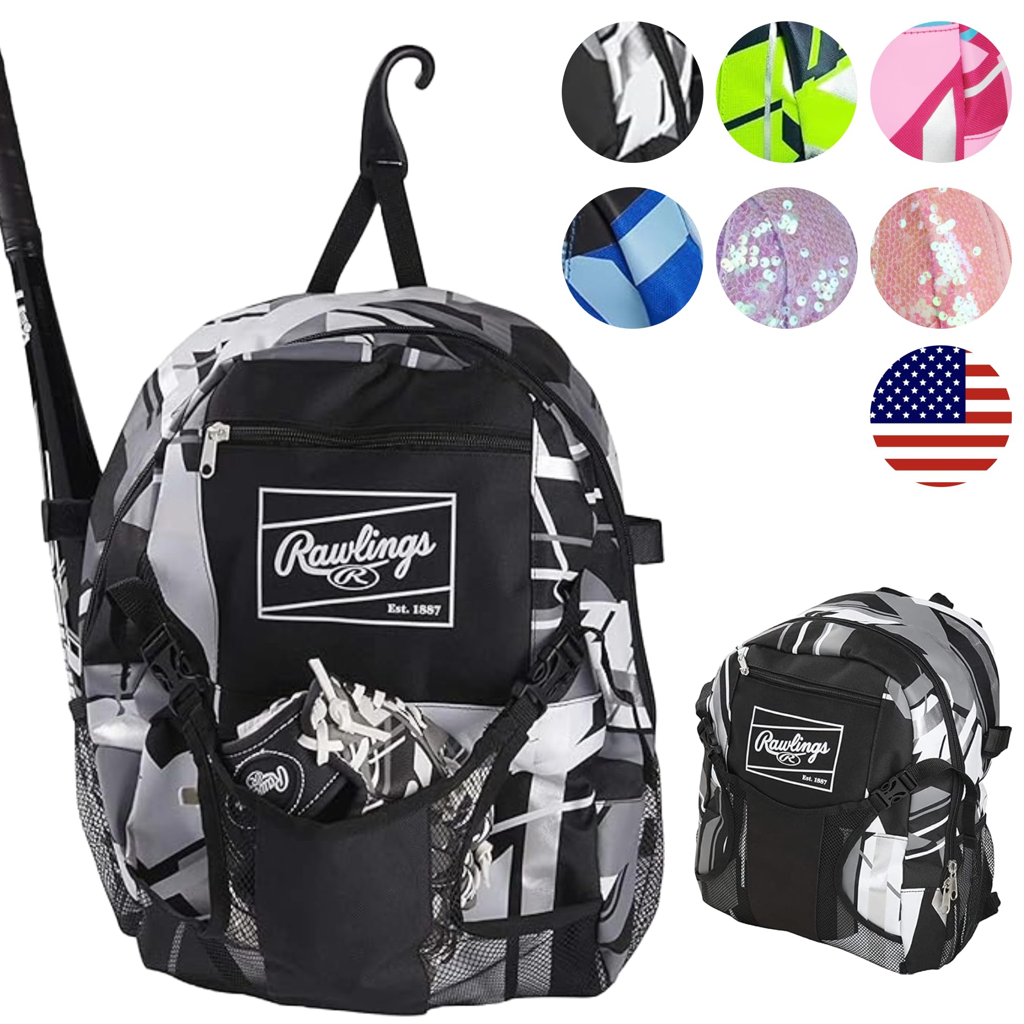 Rawlings REMIX backpack front view showing organized storage benefit
