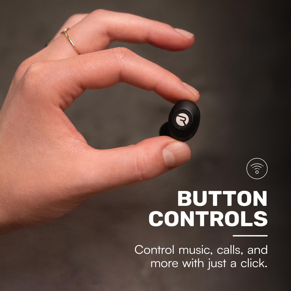 Raycon earbuds in-ear during use providing stable fit and hands-free convenience
