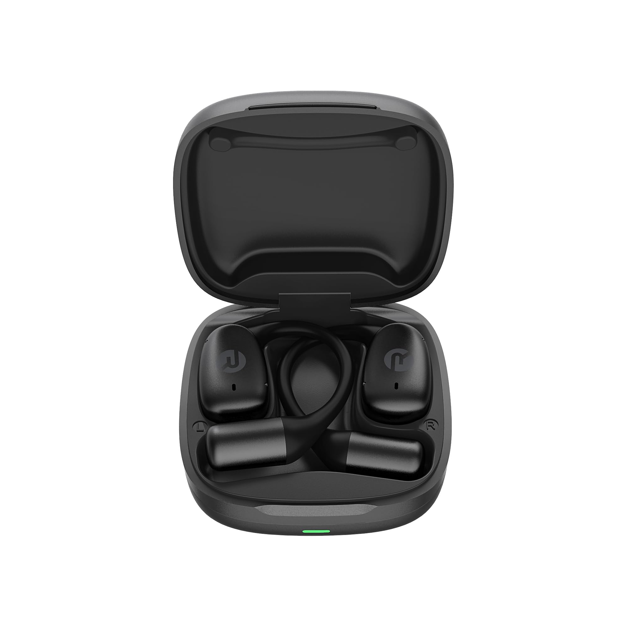 Raycon open ear earbuds side profile on ear for secure comfort