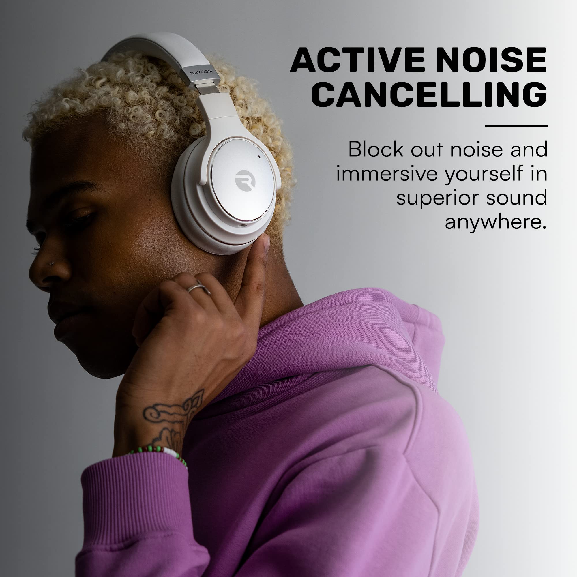 Raycon earcup close-up showing plush padding for sustained comfort