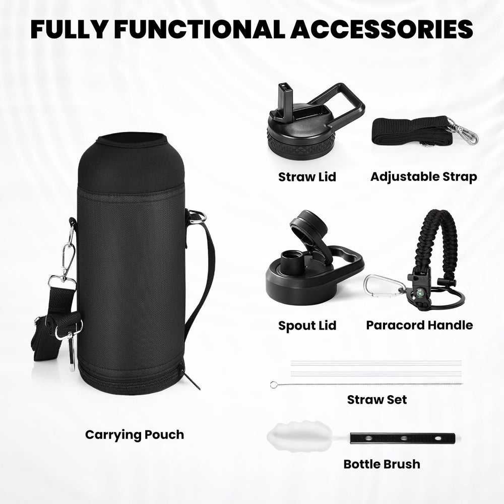 RAYMYLO accessories laid out showing included lids, pouch and cleaning tools