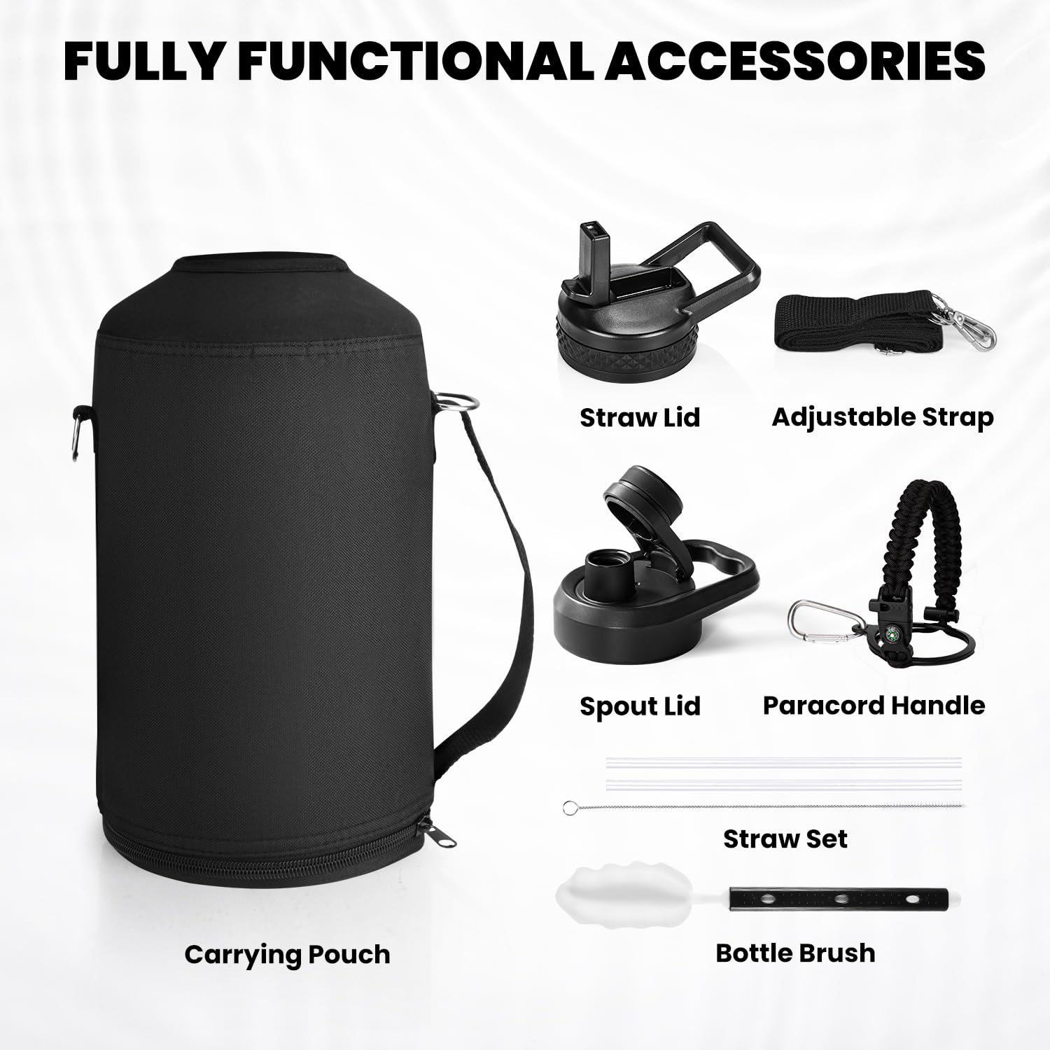 RAYMYLO included accessories displayed showing lids, brushes, pouch for easy maintenance