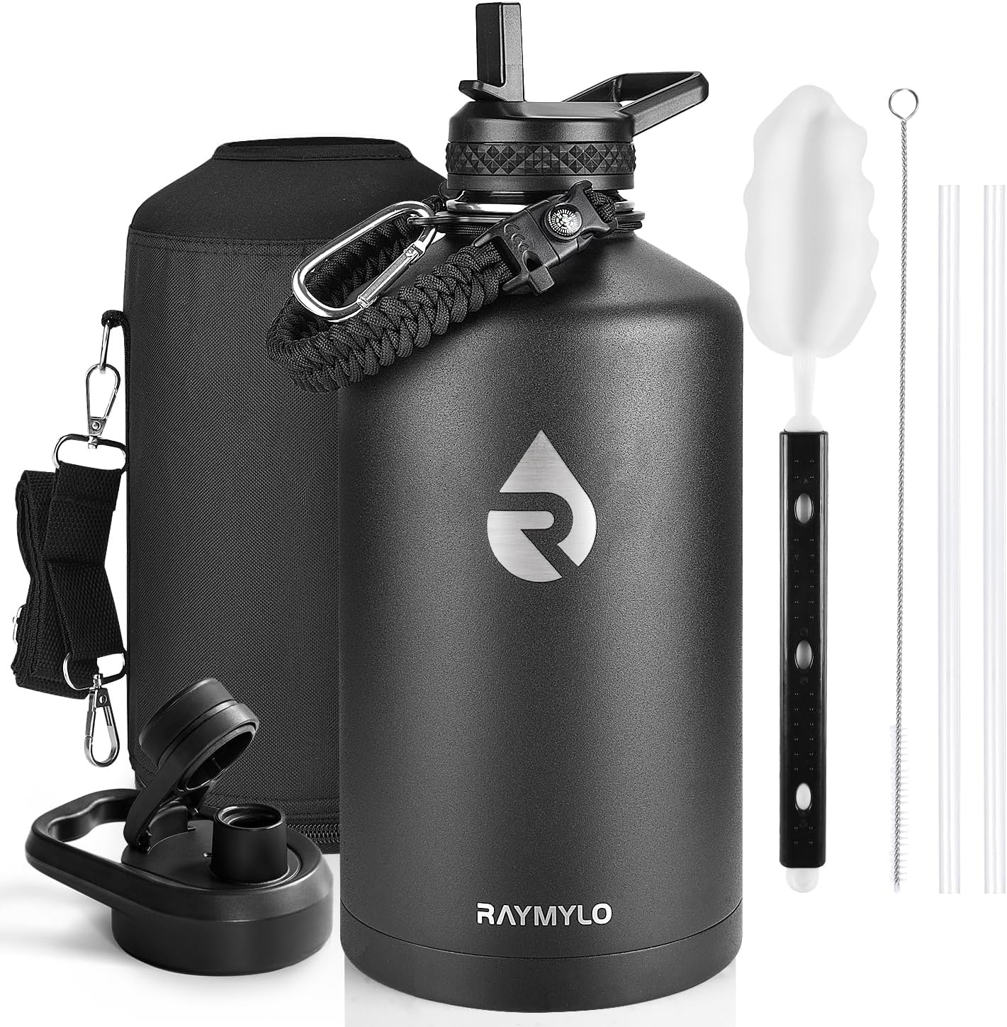 RAYMYLO front view showing 128 oz bottle and powder-coat finish for lasting grip