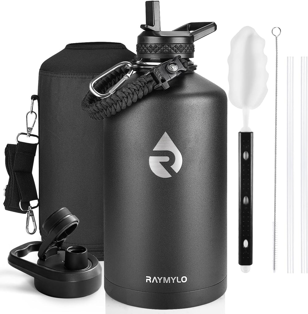 RAYMYLO front view showing 128 oz bottle and powder-coat finish for lasting grip