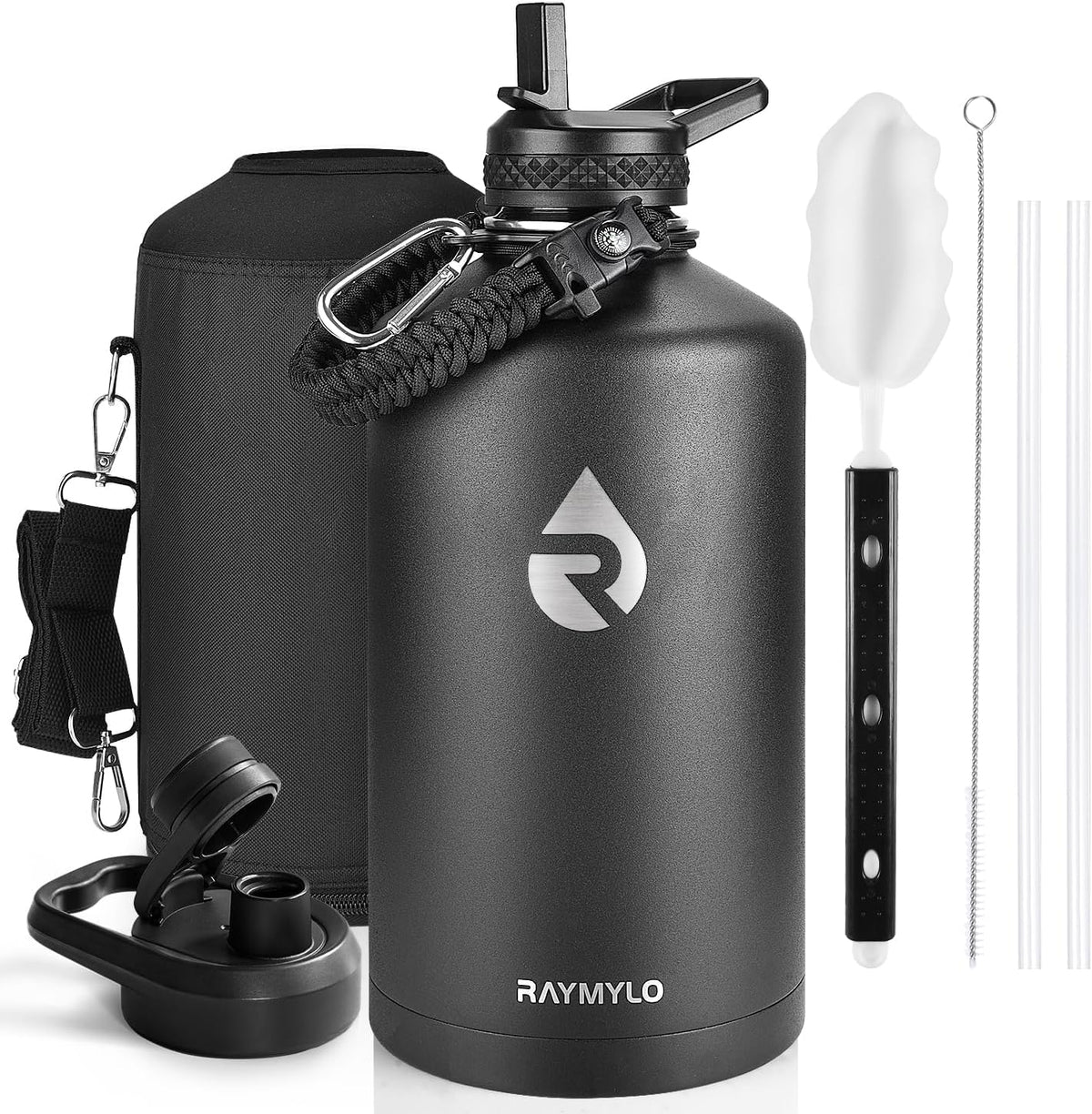 RAYMYLO front view showing 128 oz bottle and powder-coat finish for lasting grip