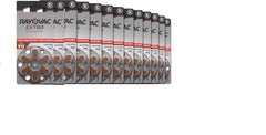 Rayovac close-up of single 312 battery cell showing tab and clear labeling for easy insertion