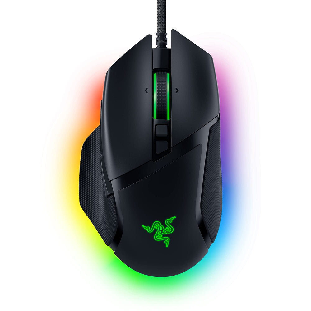 Razer Basilisk V3 front profile showing ergonomic shape and quick-access buttons for comfort