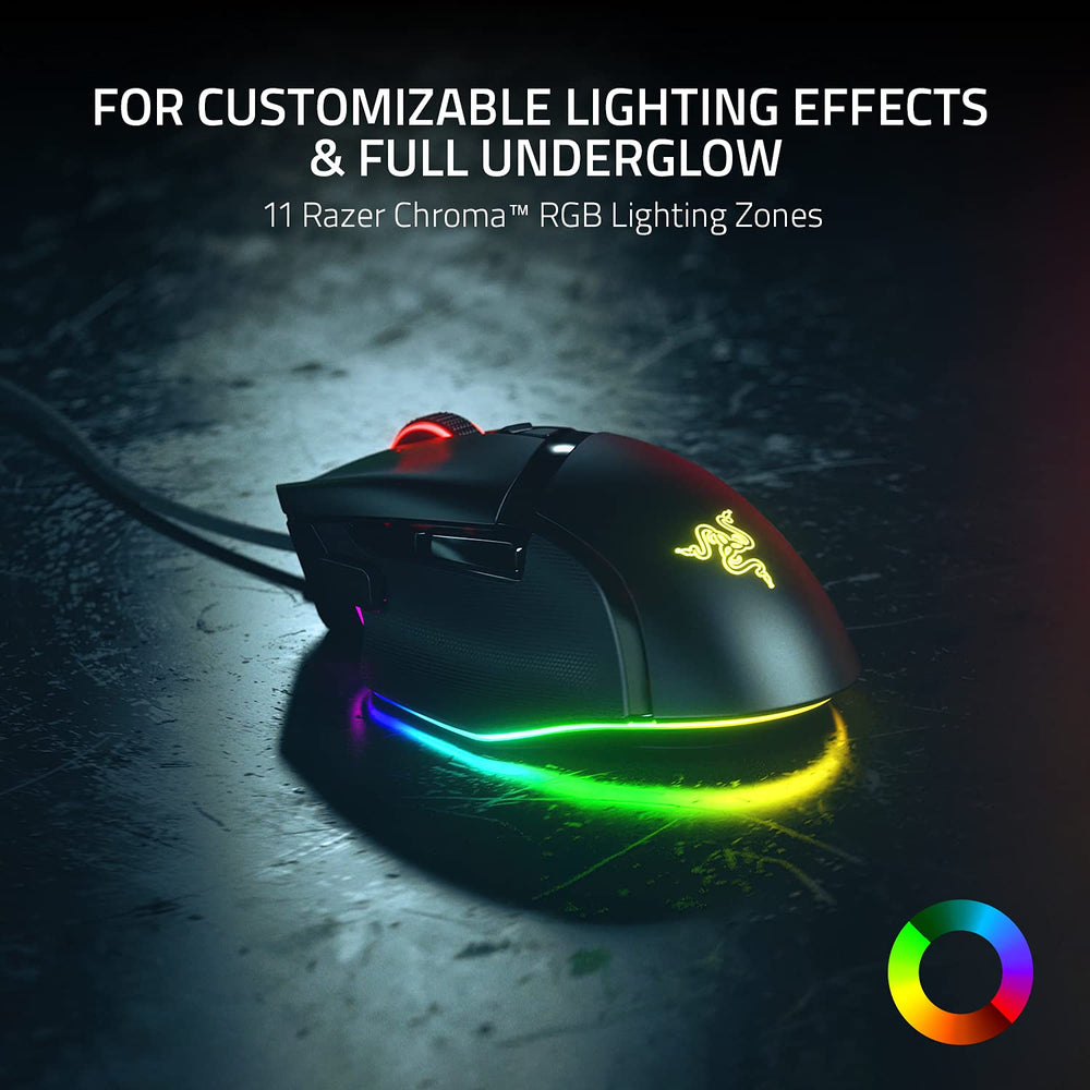 Razer Basilisk V3 RGB lighting zones lit up demonstrating customizable Chroma effects