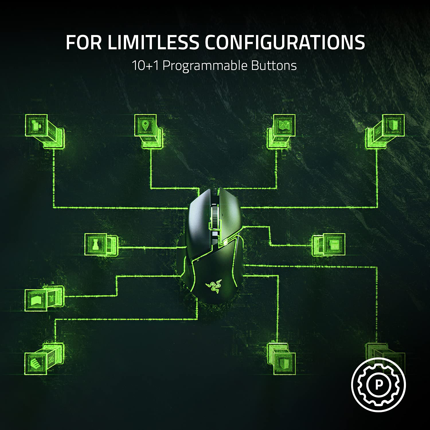 Razer Basilisk V3 top view highlighting 11 programmable buttons for precise control