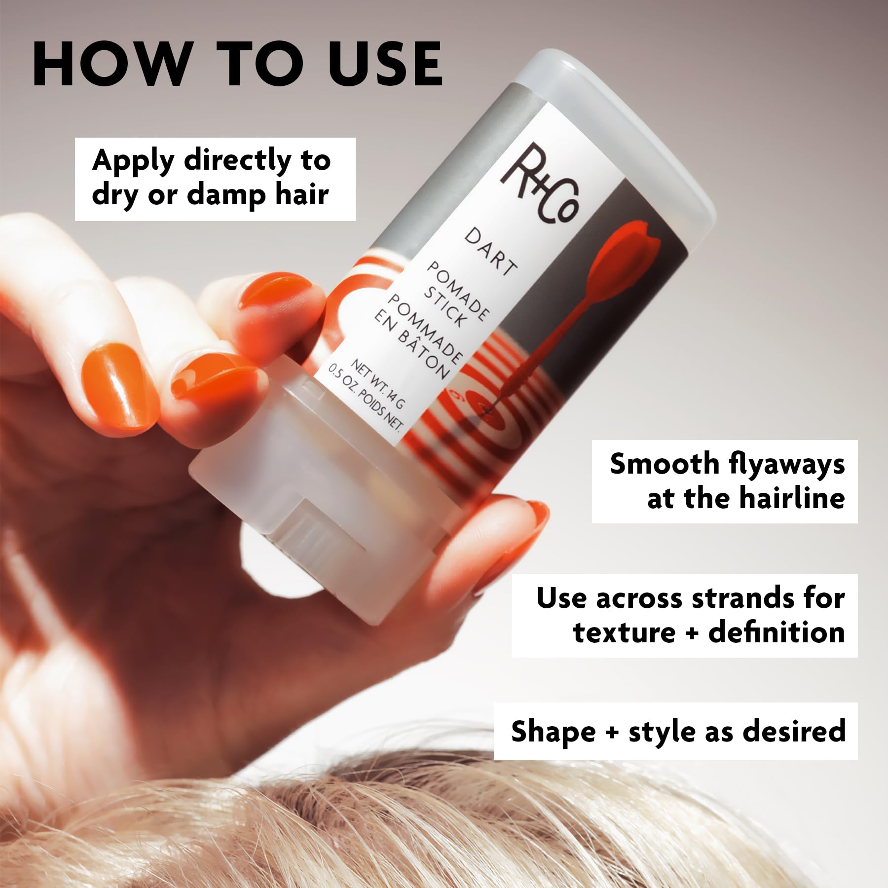 R+Co before-and-after hairline photo showing tamed flyaways and polished finish