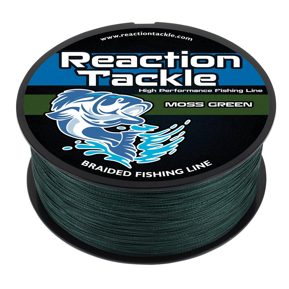 Reaction Tackle front spool showing moss green braid and full capacity benefit
