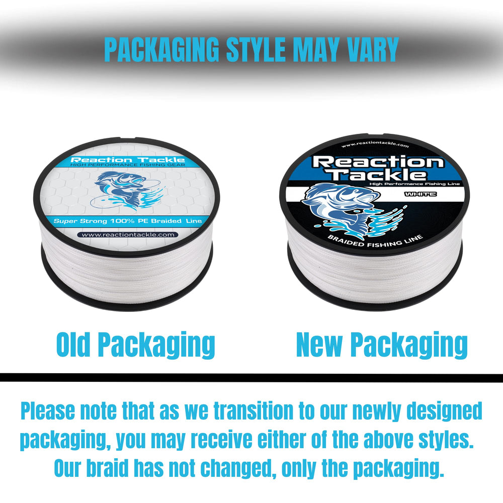 Reaction Tackle spool side label showing test and yardage for quick identification benefit