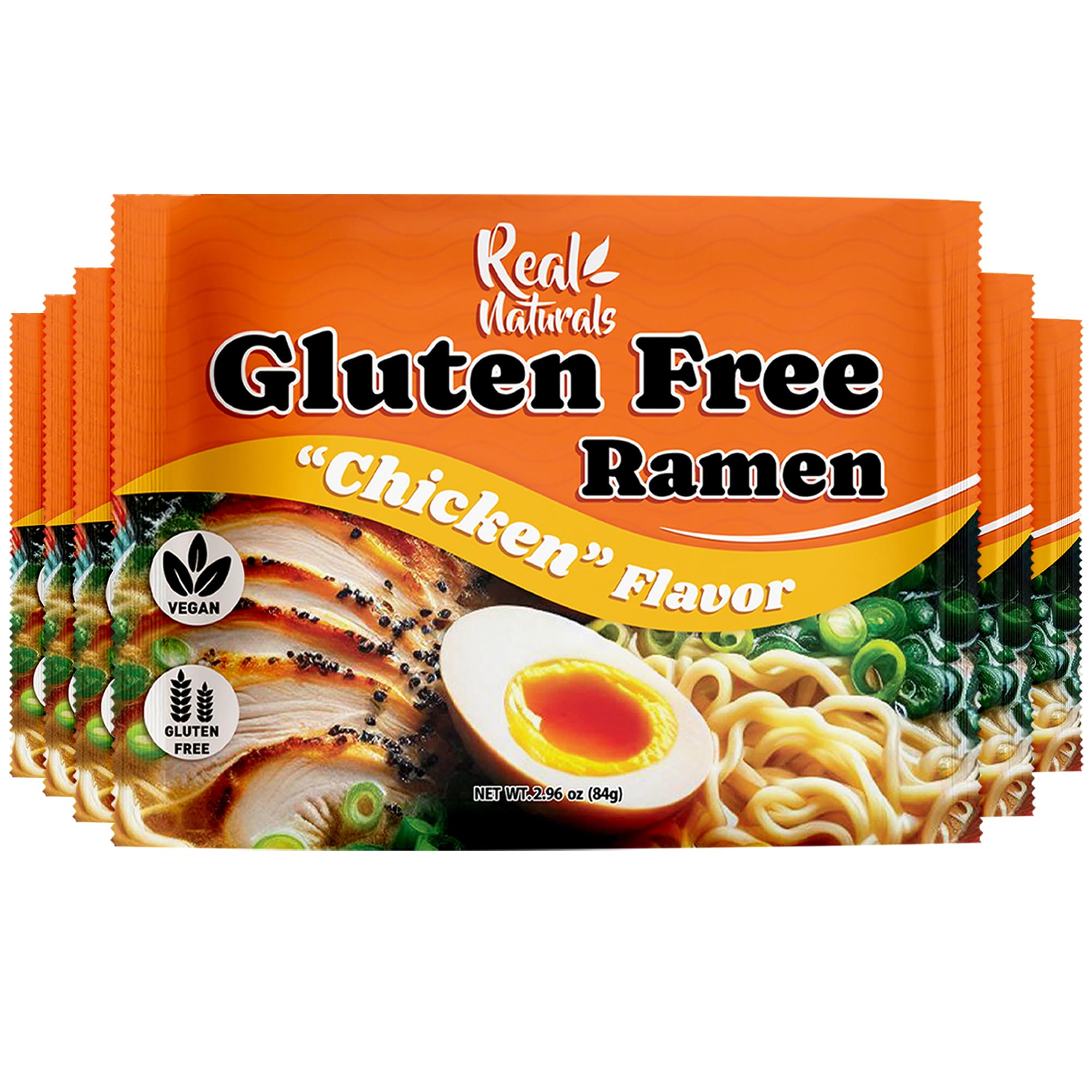 Real Naturals front packaging showing gluten-free branding and six-pack convenience