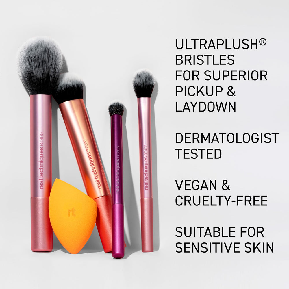 Real Techniques travel-ready compact setup packing brushes and sponges neatly