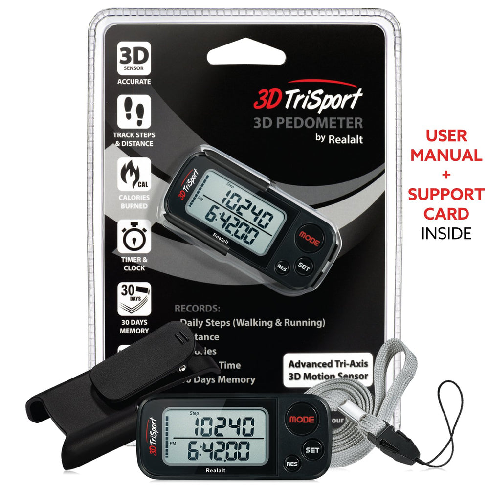 Realalt worn by a senior walking outdoors promoting simple daily activity tracking
