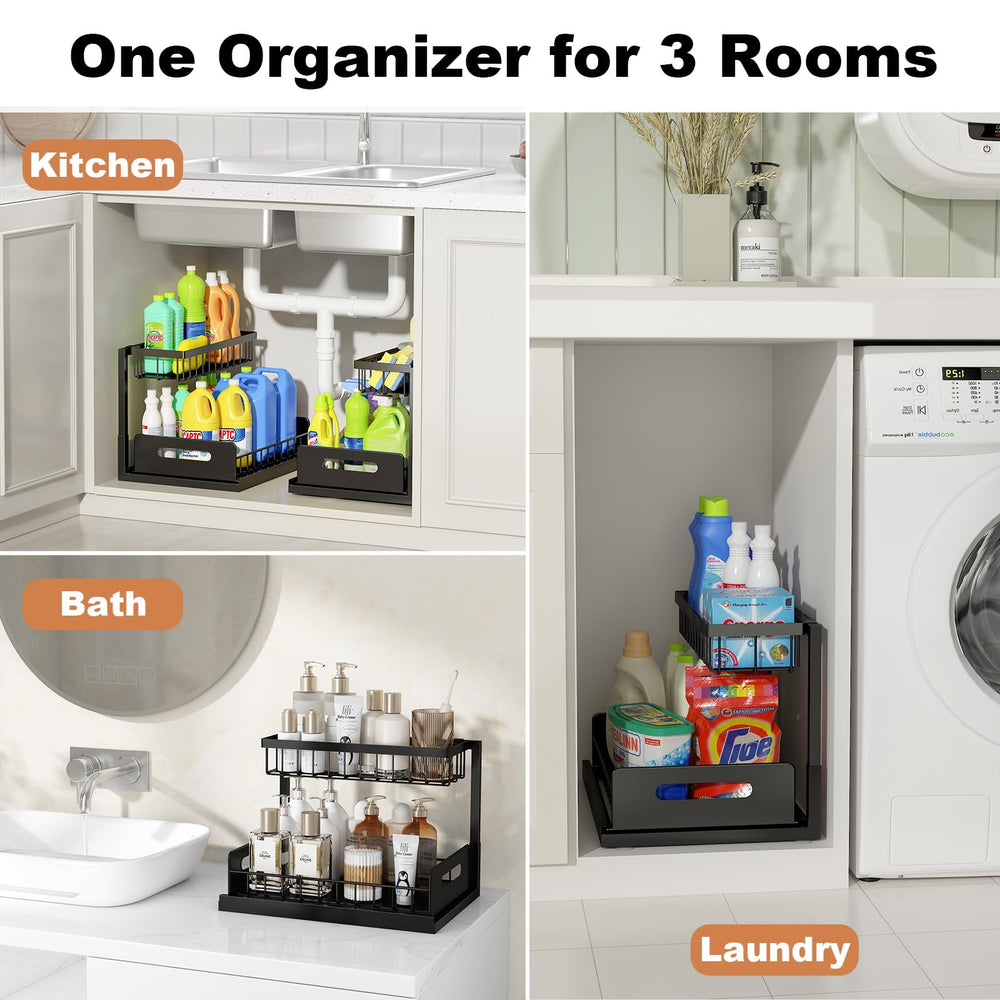 REALINN installed inside kitchen cabinet organizing cleaning supplies and tools